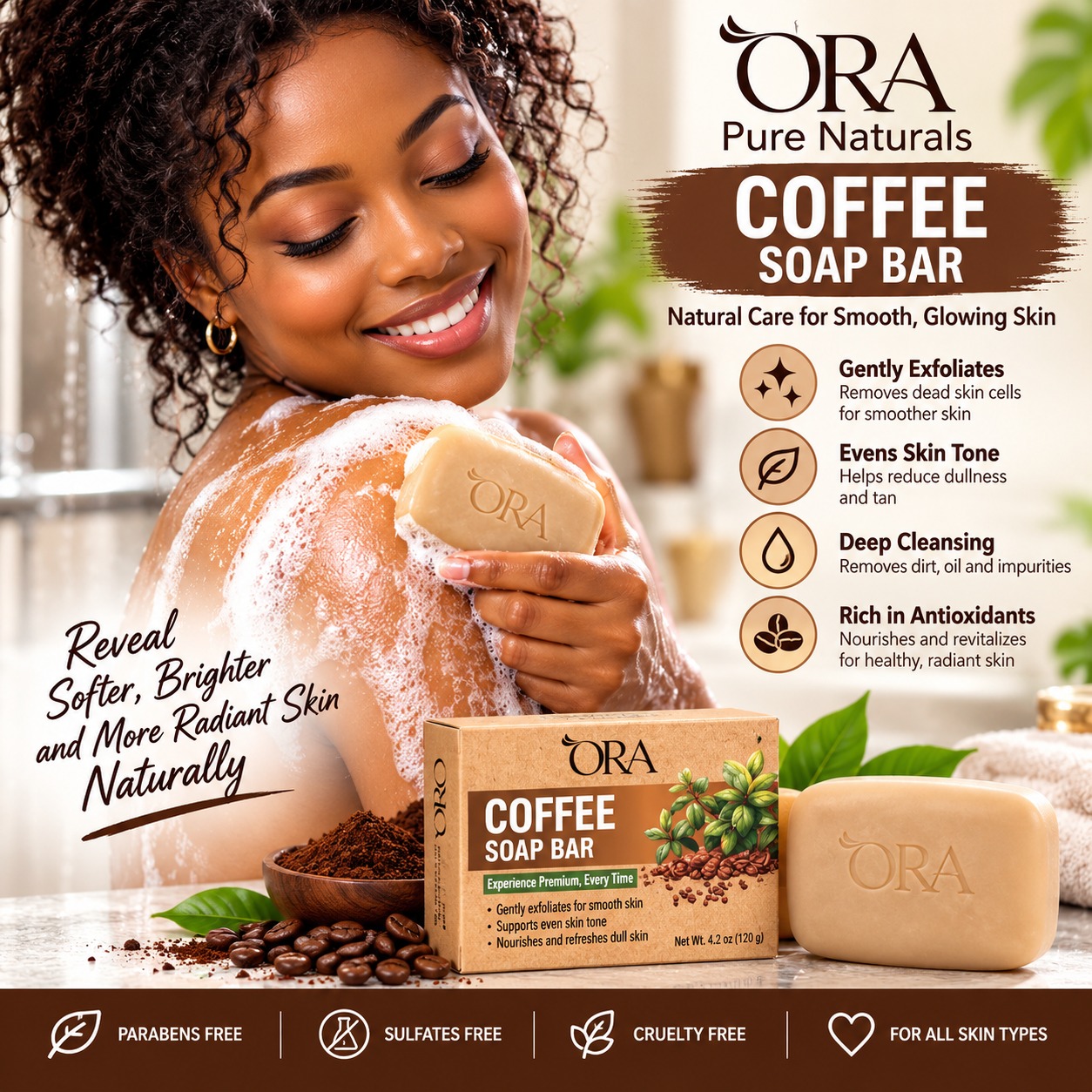 ORA Pure Naturals Coffee Body Soap Bar – 4.2oz - Image 3