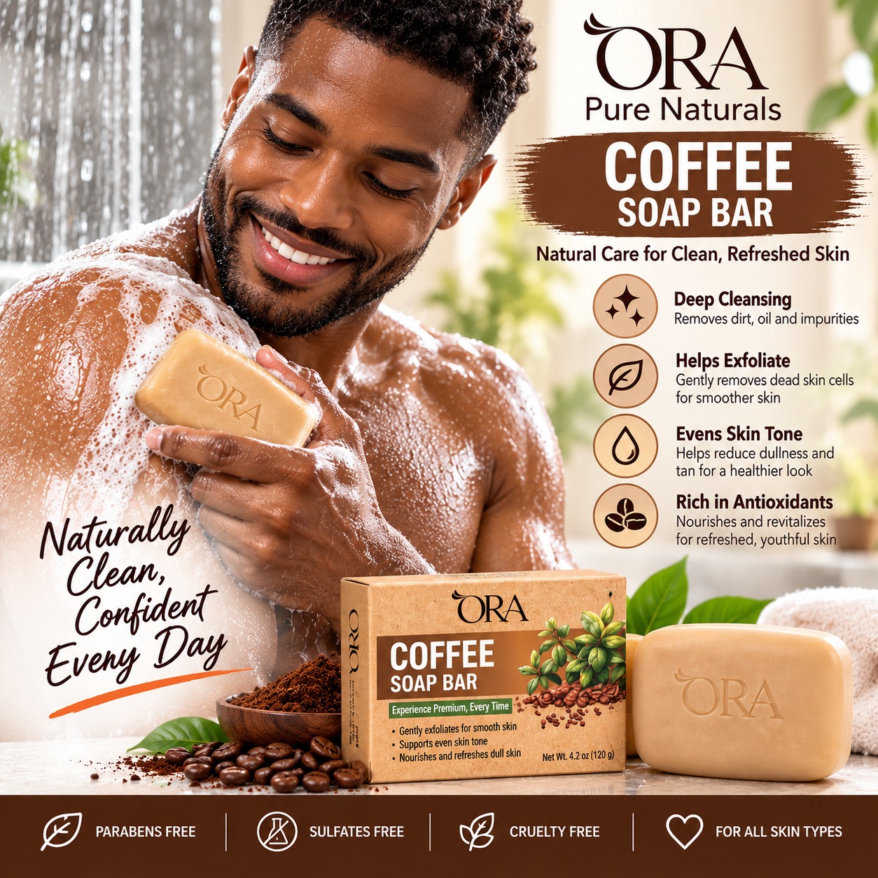 ORA Pure Naturals Coffee Body Soap Bar – 4.2oz - Image 4