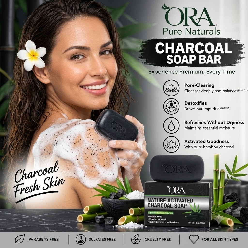 ORA Activated Charcoal Premium Soap Bar – 4.2oz - Image 4