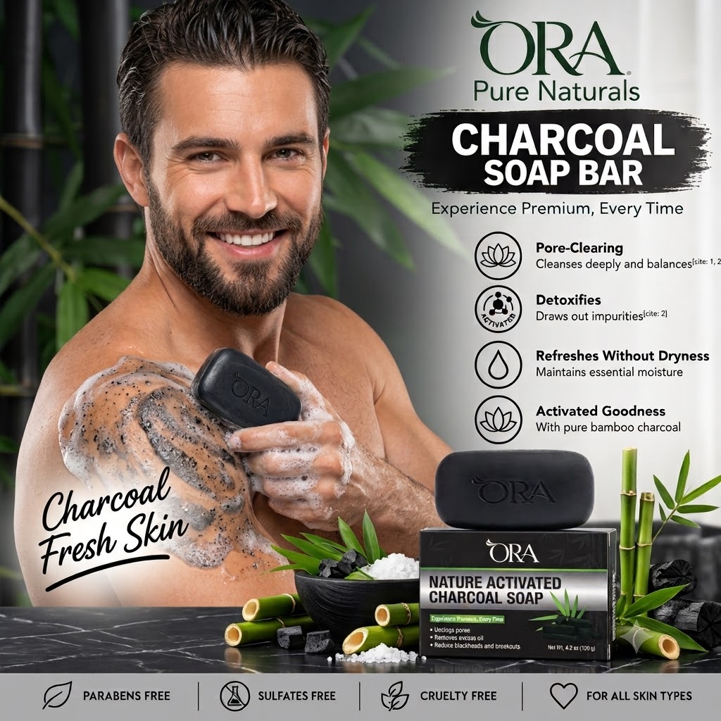 ORA Activated Charcoal Premium Soap Bar – 4.2oz - Image 5