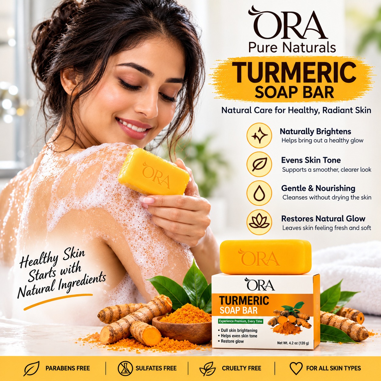 ORA Turmeric Soap Bar – Cleansing Soap for Face & Body – 4.2 oz - Image 3