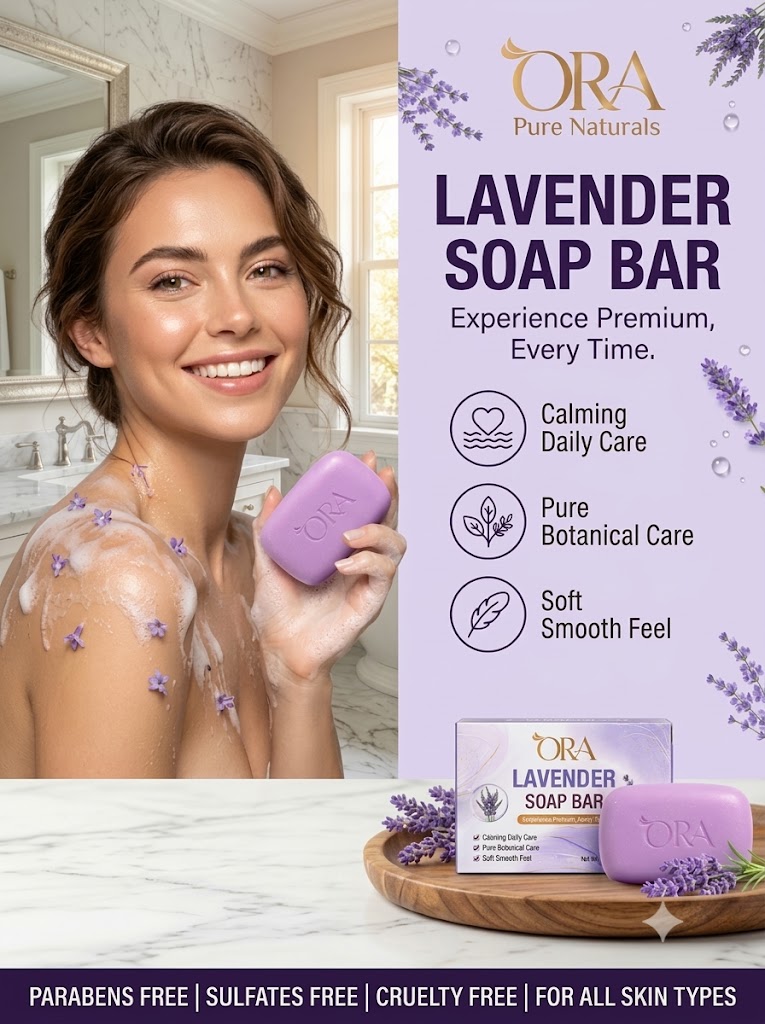 ORA Lavender Premium Soap Bar Pack of 4 Bars - Image 4