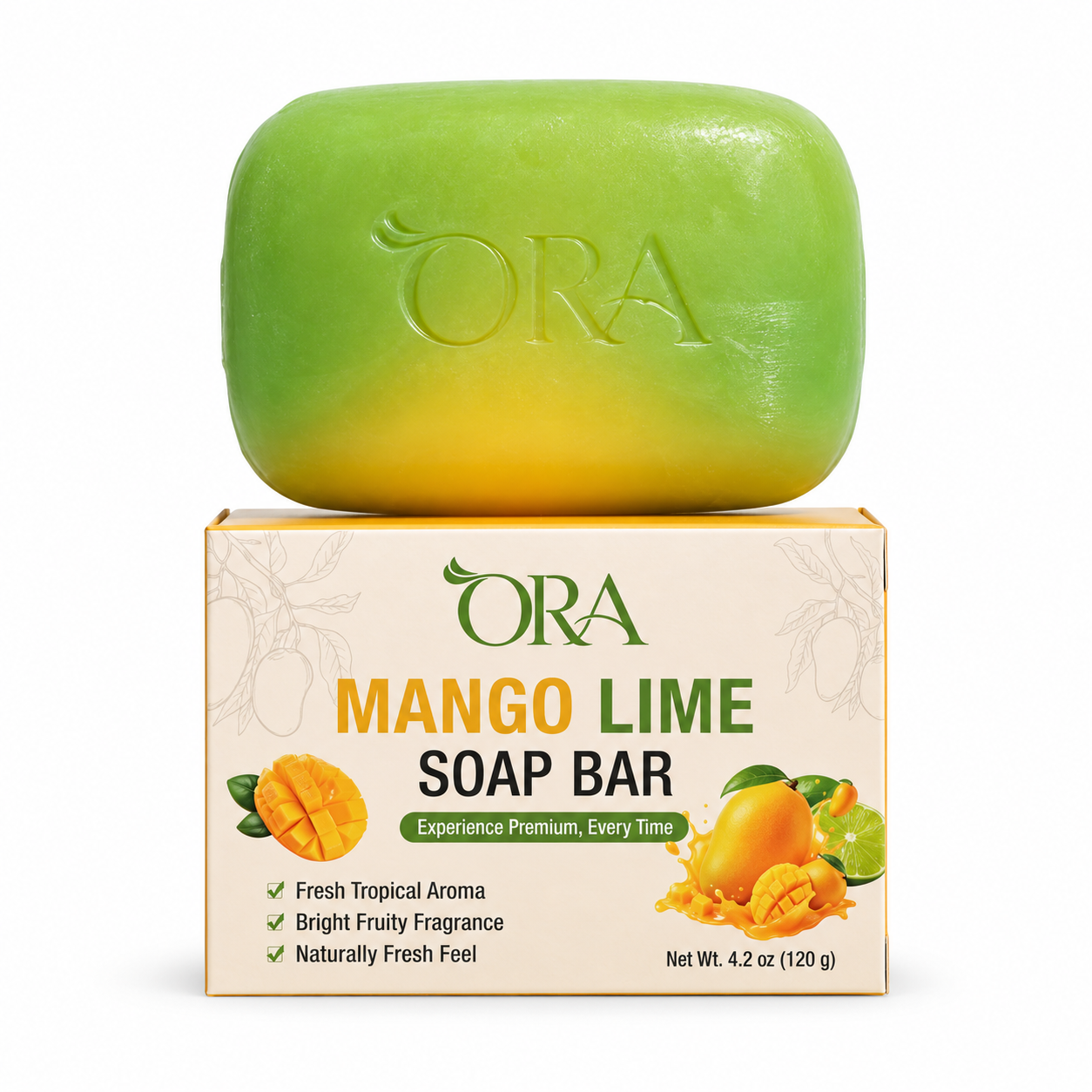 ORA Mango Lime Premium Soap Bar Pack of 4 Bars