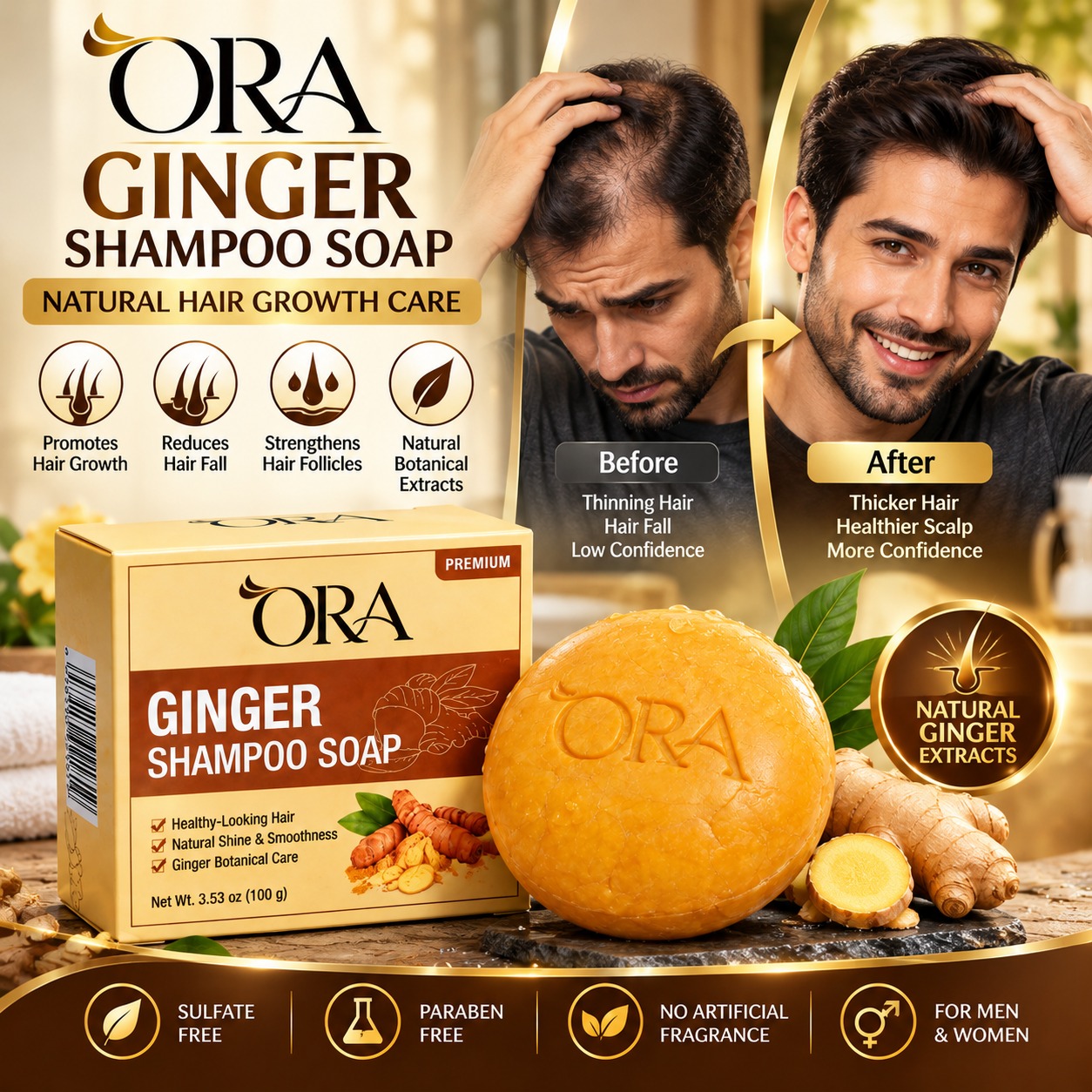 ORA Ginger Premium Shampoo Soap Bar - Image 4